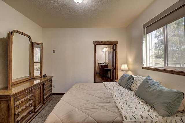 45292 Locust Ln, Charlo, MT 59824 - bedroom with a textured ceiling, dark colored carpet, baseboards, and a textured wall