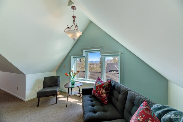 additional living space with lofted ceiling, carpet, and baseboards