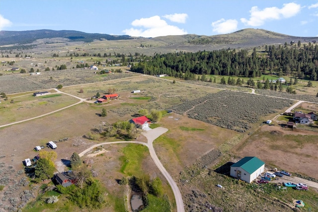 999 Websters Way, Stevensville, MT 59870 - aerial overview of property's location with rural landscape and a mountainous background