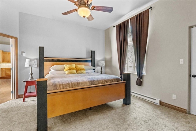 141 Aspen Ln, Eureka, MT 59917 - bedroom with a baseboard radiator, carpet flooring, and a ceiling fan