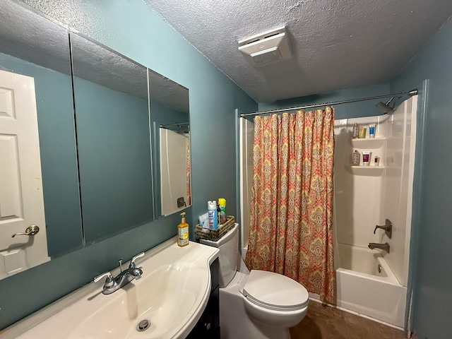 485 Wilson Butte Rd, Great Falls, MT 59405 - bathroom with a textured ceiling, toilet, shower / bath combination with curtain, and vanity