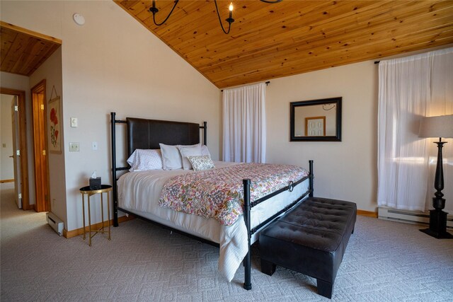 281 Eagle Bend Dr, Bigfork, MT 59911 - carpeted bedroom with wood ceiling, lofted ceiling, and a baseboard heating unit