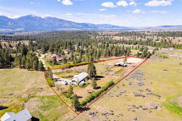 445 Sapphire Ln, Stevensville, MT 59870 - aerial view of property and surrounding area with mountains and property boundaries highlighted