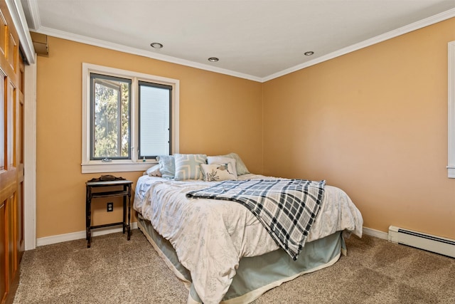 445 Sapphire Ln, Stevensville, MT 59870 - carpeted bedroom with baseboard heating, ornamental molding, and recessed lighting