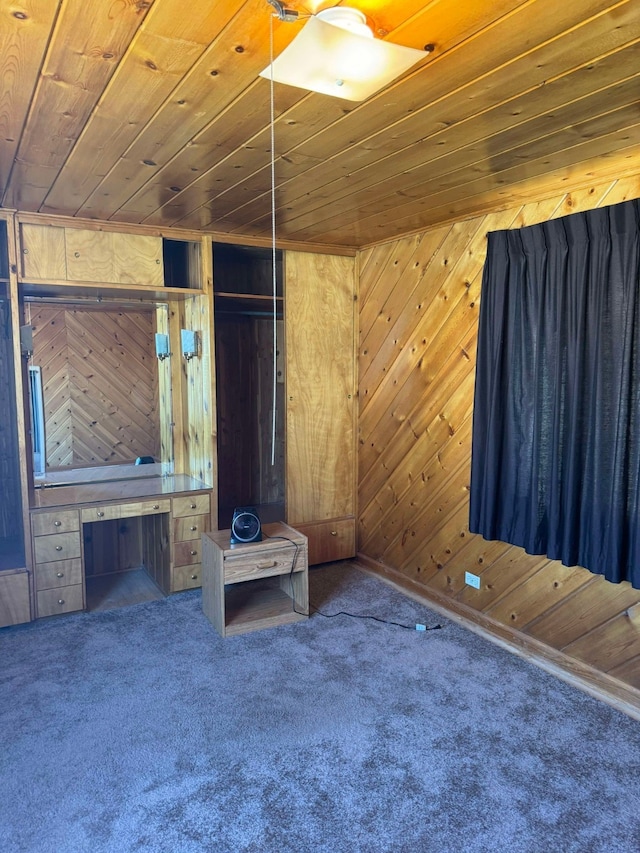508-510 W Platinum St, Butte, MT 59701 - unfurnished bedroom with wood ceiling, carpet floors, wood walls, and a desk