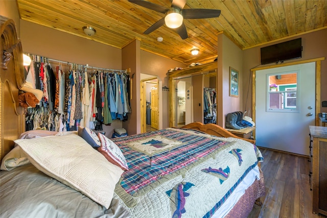 1500 River Rd W, Plains, MT 59859 - bedroom featuring wooden ceiling, a closet, hardwood / wood-style flooring, and a ceiling fan
