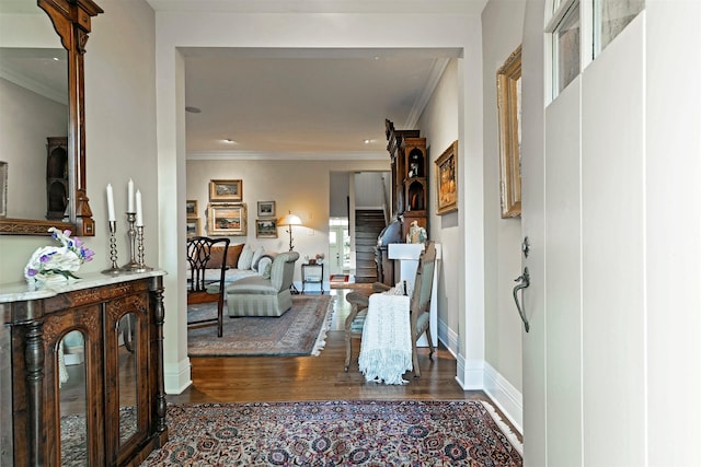 145 E Beckwith Ave, Missoula, MT 59801 - foyer entrance featuring dark wood-style flooring, crown molding, and baseboards