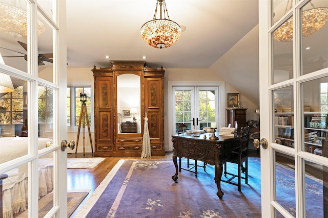 145 E Beckwith Ave, Missoula, MT 59801 - office featuring french doors, wood finished floors, a chandelier, and recessed lighting