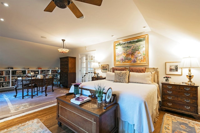 145 E Beckwith Ave, Missoula, MT 59801 - bedroom with wood finished floors, vaulted ceiling, recessed lighting, and a ceiling fan