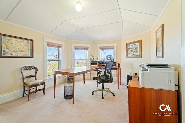 202 Blake St, Helena, MT 59601 - home office featuring baseboards, light carpet, and crown molding