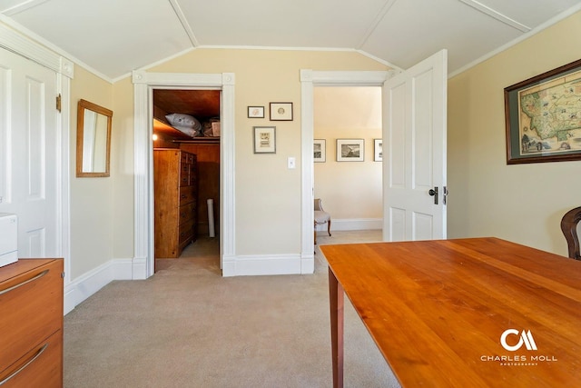 202 Blake St, Helena, MT 59601 - home office featuring light colored carpet, lofted ceiling, and baseboards