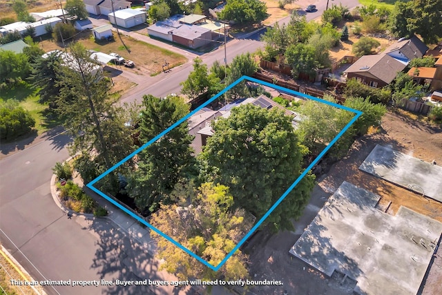 aerial perspective of suburban area featuring property boundaries highlighted