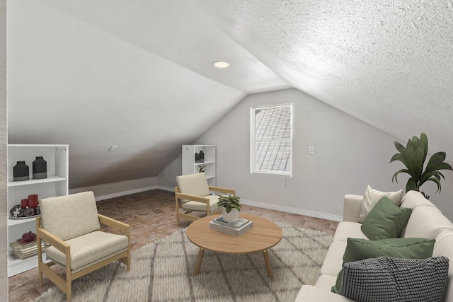 427 Somers Ave, Whitefish, MT 59937 - living area with vaulted ceiling and a textured ceiling