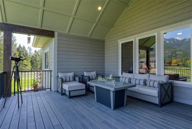 29 Elk Run Trl, Kalispell, MT 59901 - deck with an outdoor hangout area and a mountain view