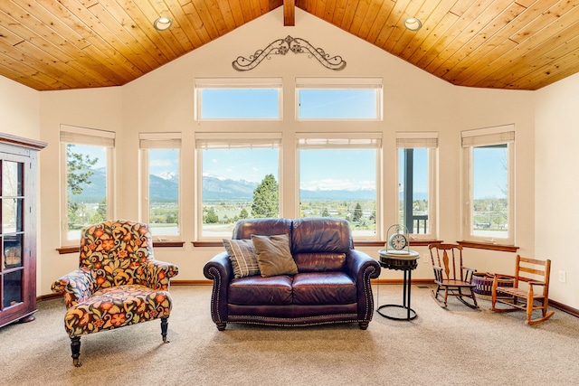 sunroom with a mountain view and lofted ceiling