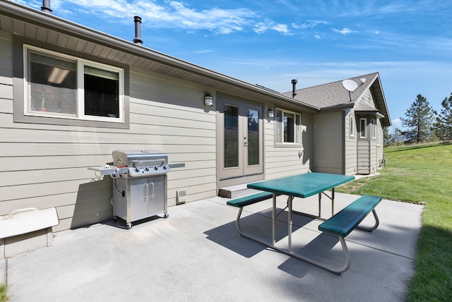 view of patio / terrace featuring french doors and grilling area