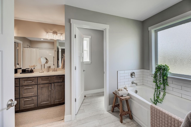 217 Spring St, Townsend, MT 59644 - full bathroom featuring vanity, plenty of natural light, a bath, and wood finished floors