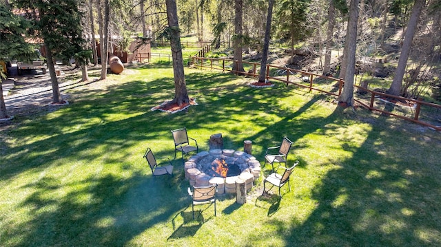 1492 Mcmannamy Draw, Kalispell, MT 59901 - fenced backyard featuring an outdoor fire pit