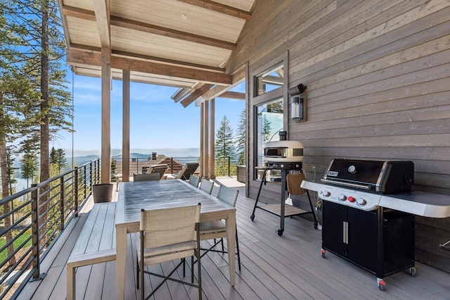 145 Elk Highlands Dr, Whitefish, MT 59937 - wooden terrace featuring area for grilling and outdoor dining space