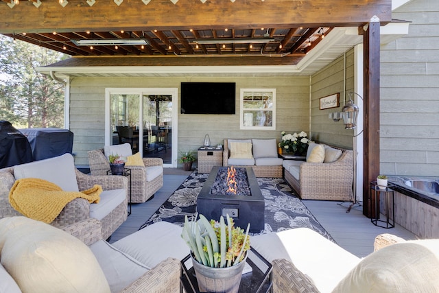 286 Ordway Dr, Florence, MT 59833 - view of patio featuring an outdoor living space with a fire pit and a wooden deck