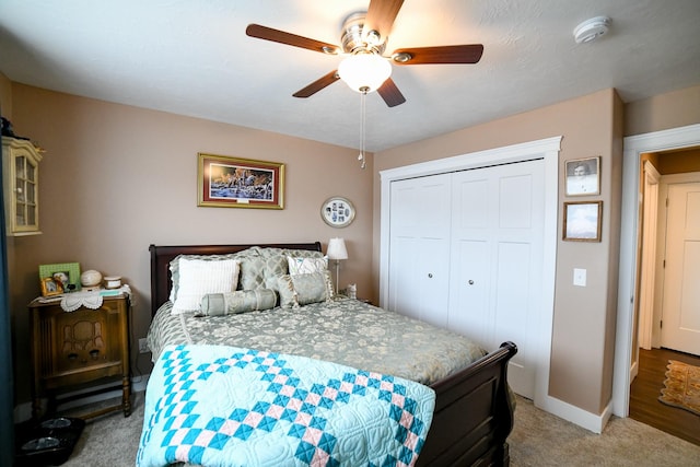 121 Choteau Ave NE, Great Falls, MT 59404 - bedroom with a closet, light carpet, a ceiling fan, and baseboards