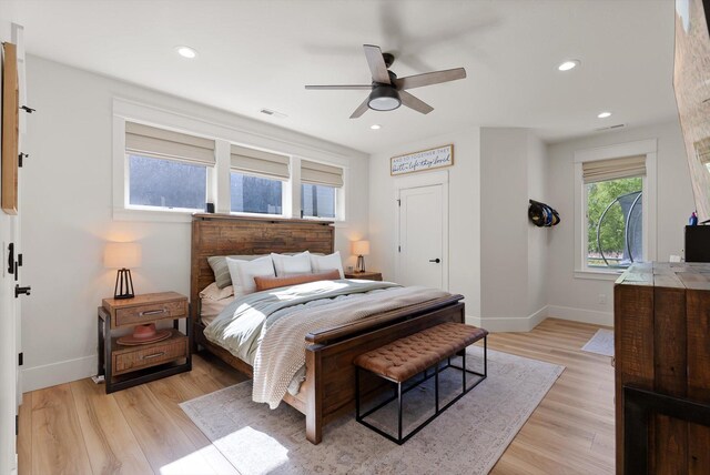 5519 Golf Dr, Lolo, MT 59847 - bedroom featuring baseboards, light wood-style flooring, recessed lighting, and ceiling fan