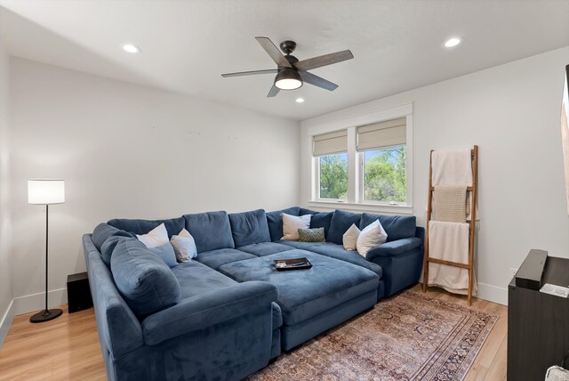 5519 Golf Dr, Lolo, MT 59847 - living area with ceiling fan, light wood-type flooring, recessed lighting, and baseboards