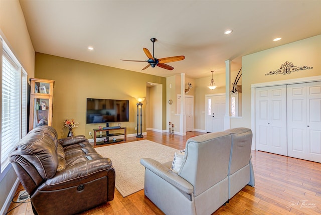 7175 Bootlegger Dr, Helena, MT 59602 - living area with a ceiling fan, baseboards, light wood-type flooring, and recessed lighting