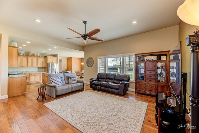 7175 Bootlegger Dr, Helena, MT 59602 - living room with ceiling fan, light wood finished floors, baseboards, and recessed lighting