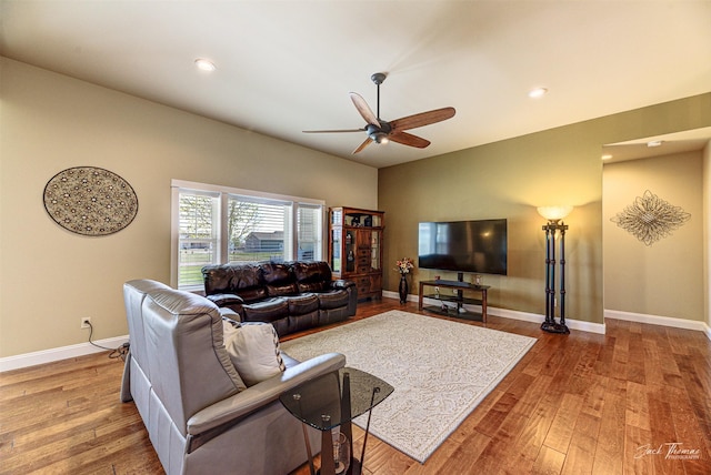 7175 Bootlegger Dr, Helena, MT 59602 - living area with wood finished floors, ceiling fan, baseboards, and recessed lighting