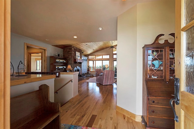 470 Salmon Way, Corvallis, MT 59828 - corridor featuring vaulted ceiling, light wood finished floors, and recessed lighting