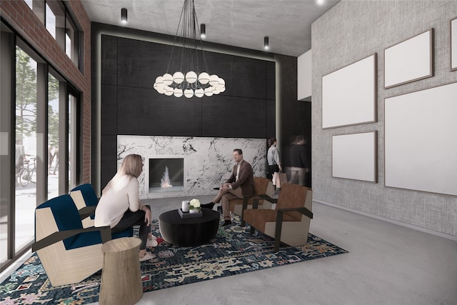 315 N Tracy Ave Unit 404, Bozeman, MT 59715 - living area featuring finished concrete floors and a high ceiling