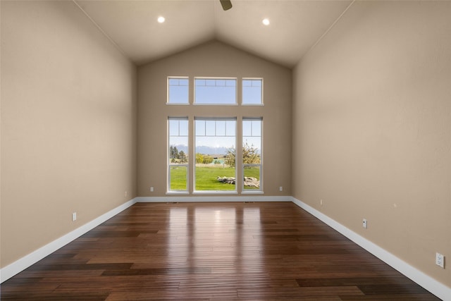 125 Schlegel View Rd, Kalispell, MT 59901 - unfurnished room featuring dark wood-type flooring, lofted ceiling, and ceiling fan