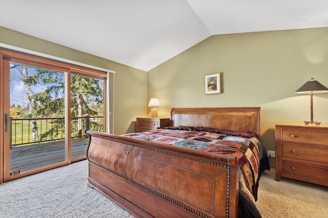 240 Eagle Bend Dr, Bigfork, MT 59911 - bedroom featuring carpet flooring, access to outside, and vaulted ceiling