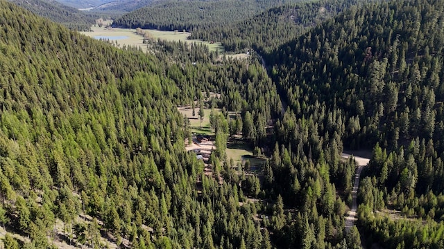 mountain view featuring a heavily wooded area