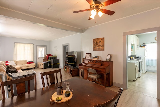 4 Ratcliff Rd, Hot Springs, MT 59845 - dining space featuring light wood-style flooring, ceiling fan, ornamental molding, and baseboards