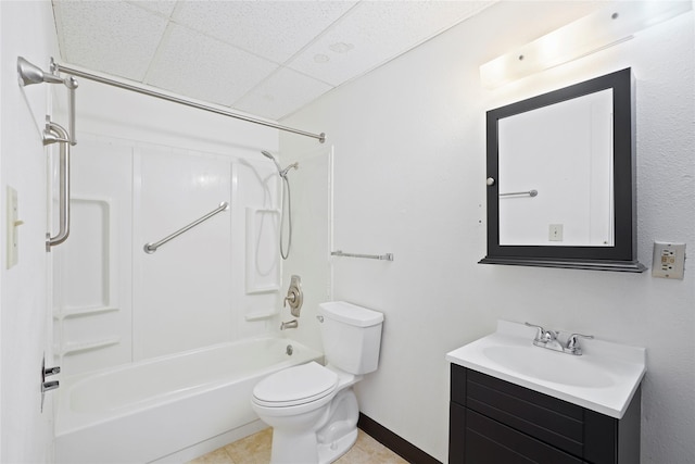21 N Last Chance Gulch Gulch Unit 3L, Helena, MT 59601 - bathroom featuring a paneled ceiling, toilet, tub / shower combination, tile patterned floors, and vanity