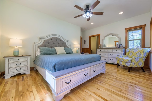 10758 Sleeman Creek Rd, Lolo, MT 59847 - bedroom with light wood-style floors, recessed lighting, and ceiling fan
