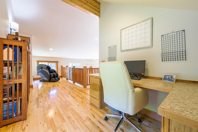 10758 Sleeman Creek Rd, Lolo, MT 59847 - home office featuring light wood-style flooring and recessed lighting