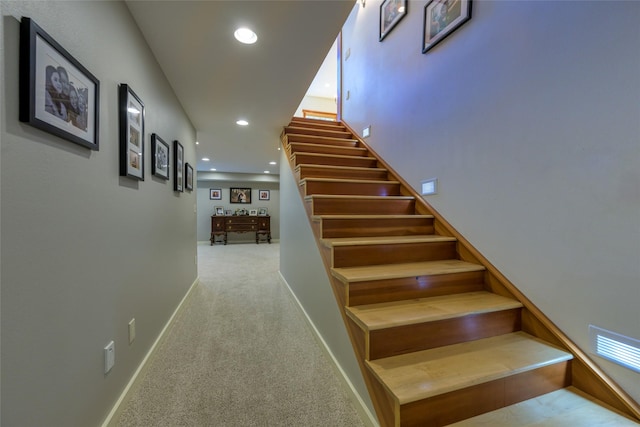 10758 Sleeman Creek Rd, Lolo, MT 59847 - stairway with recessed lighting, baseboards, and carpet floors