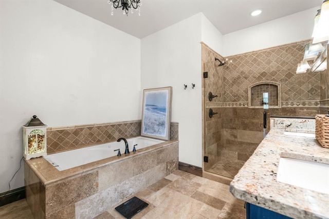 15 Sandi Ln, Heron, MT 59844 - bathroom with a shower stall, a bath, double vanity, and stone finish flooring