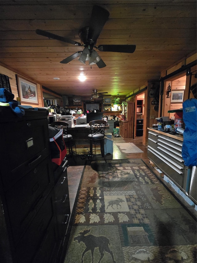 401 Western Larch Ln, Yaak, MT 59935 - interior space with ceiling fan and wooden ceiling