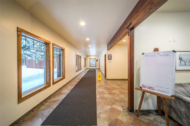 97 Cedar Way Unit 97, Whitefish, MT 59937 - hallway with recessed lighting, baseboards, and a barn door