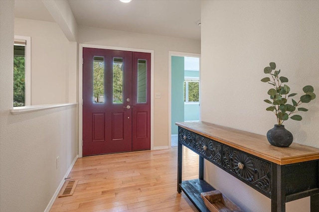 entrance foyer featuring plenty of natural light, light wood finished floors, and baseboards