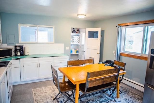 dining area featuring healthy amount of natural light and baseboard heating
