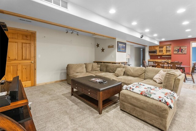1815 Homestead Dr, Missoula, MT 59808 - living room with recessed lighting, baseboards, and light carpet