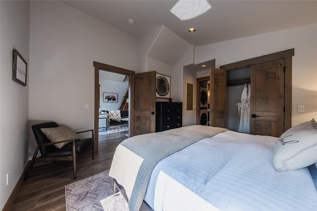34 Park Cottage Way, Eureka, MT 59917 - bedroom featuring dark wood finished floors, a closet, and vaulted ceiling