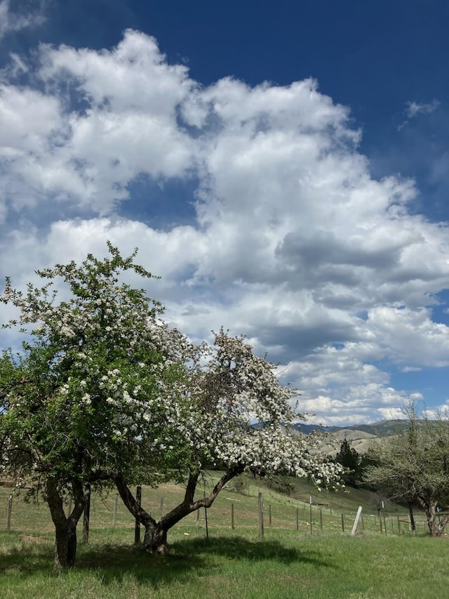 view of yard featuring fence and a view of countryside