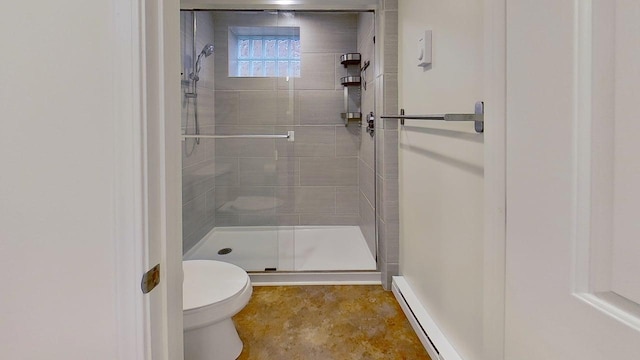 1240 Cannon St, Helena, MT 59601 - bathroom featuring a shower stall, toilet, and a baseboard heating unit