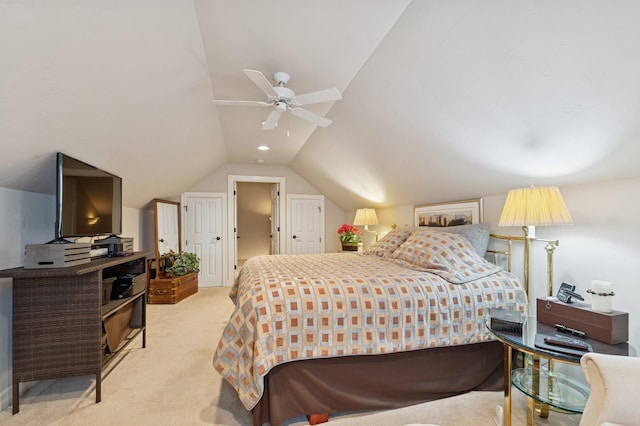 1225 Quail Ridge Dr, Kalispell, MT 59901 - bedroom with carpet flooring, lofted ceiling, and ceiling fan